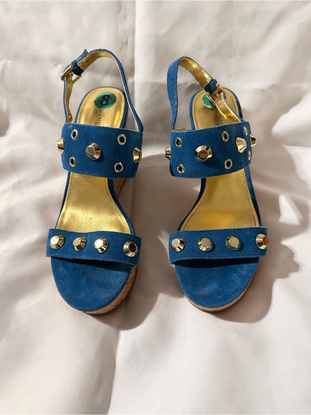 Ivanka Trump Blue Suede Studded Wedge Sandals